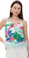 English Factory Print Top With Feathers L/blue Multi In L/blue Multi