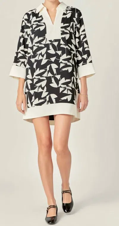 English Factory Printed 3/4 Sleeve Tunic Dress In Multi