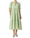 English Factory Geo Print Tiered Cotton Midi Dress In Green