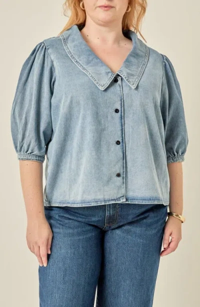English Factory Puff Shoulder Denim Shirt In Blue
