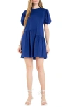 English Factory Puff Shoulder Mixed Media Minidress In Cobalt Blue