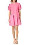 English Factory Puff Shoulder Mixed Media Minidress In Pink