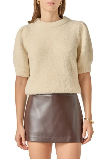English Factory Puff Sleeve Bouclé Sweater In Brown