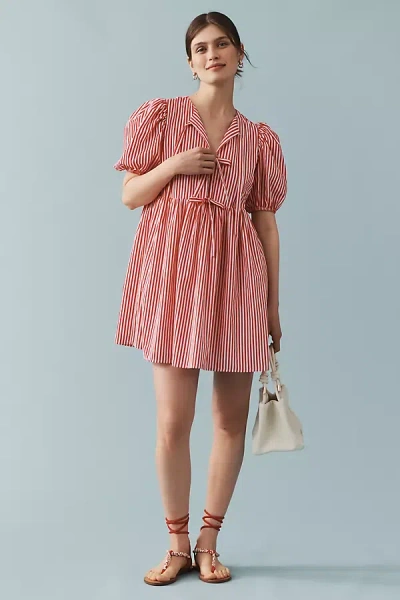 English Factory Puff-sleeve Bow-front Mini Dress