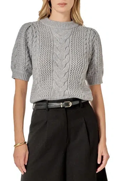 English Factory Puff Sleeve Cable Knit Sweater In Gray