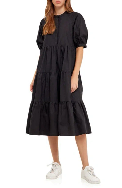 English Factory Puff Sleeve Dress In Black