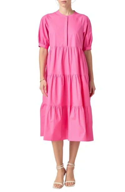 English Factory Puff Sleeve Dress In Hot Pink
