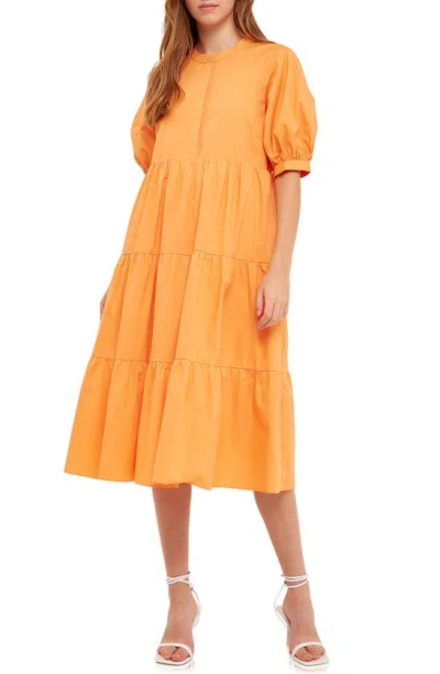 English Factory Puff Sleeve Dress In Orange