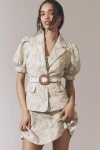 English Factory Puff-sleeve Embroidered Belted Jacket In Beige