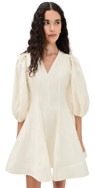 English Factory Puff Sleeve Flare Mini Dress Cream In Neutral