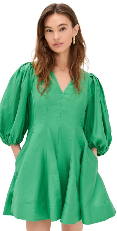 English Factory Puff Sleeve Flare Mini Dress Green