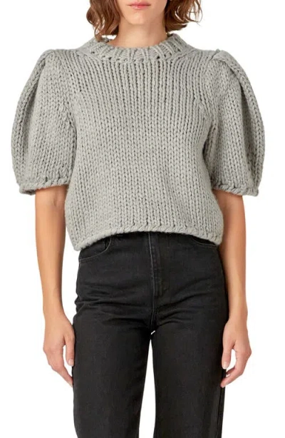 English Factory Puff Sleeve Knit Shirt In Heather Grey