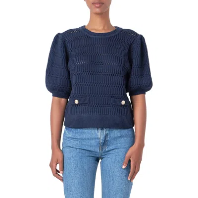 English Factory Puff Sleeve Knit Top In Blue