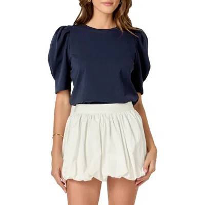English Factory Puff Sleeve Knit Top In Navy