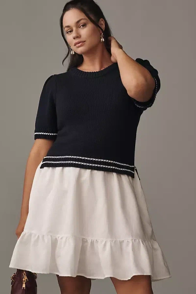English Factory Puff-sleeve Mini Dress In Blue