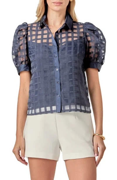 English Factory Puff Sleeve Organza Top In Blue