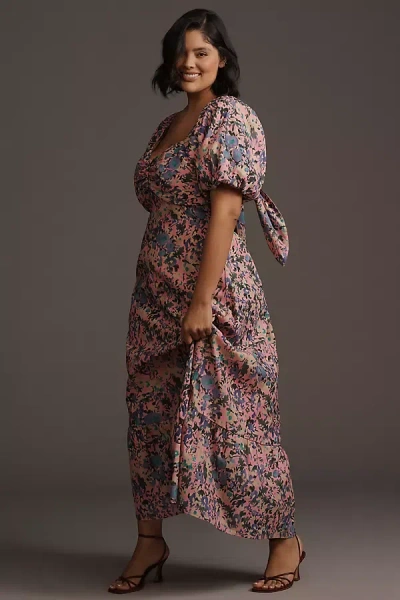 English Factory Puff-sleeve Printed Midi Dress In Multi