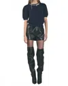 English Factory Puff Sleeve Rhinestone Bow Knit Top In Navy In Blue