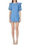 English Factory Puff Sleeve Romper In Blue Denim