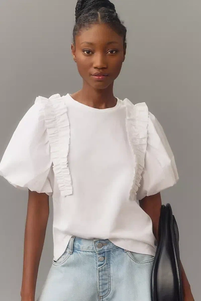 English Factory Puff-sleeve Ruffled Top In White