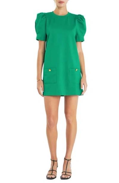 English Factory Puff Sleeve Shift Minidress In Kelly Green
