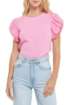 English Factory Poplin Puff Sleeve Top In Fuchsia In Pink