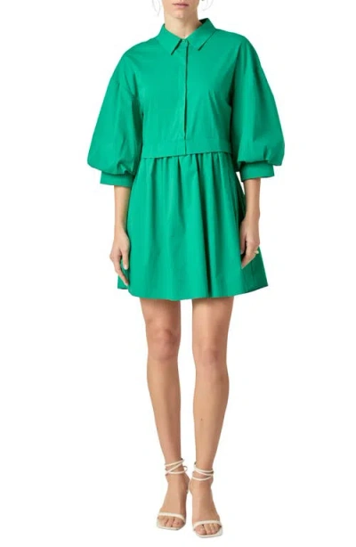 English Factory Puff Sleeve Shirtdress In Green