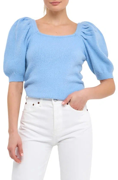 English Factory Puff Sleeve Sweater In Powder Blue