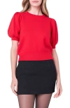 English Factory Women's Short Puff Sleeve Knit Top In Red