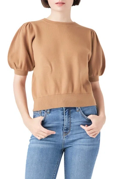English Factory Puff Sleeve Sweater In Taupe