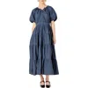 English Factory Puff Sleeve Tiered Maxi Dress In Navy