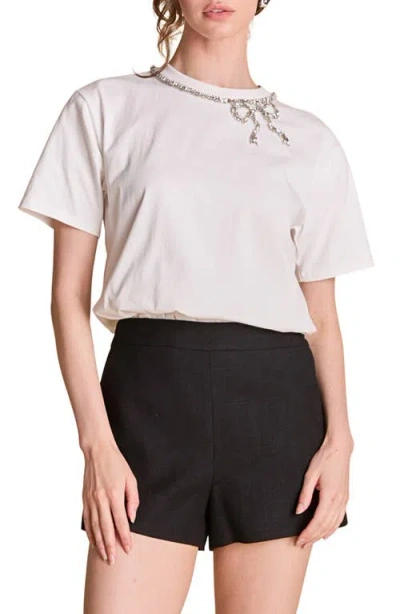 English Factory Rhinestone Bow Cotton T-shirt