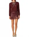 English Factory Rhinestone Bow Knit Sweater In Wine In Burgundy