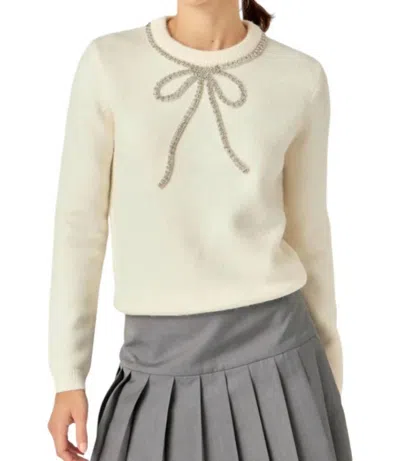 English Factory Rhinestone Bow Sweater In Off White