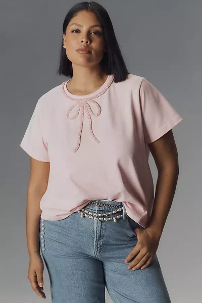 English Factory Rhinestone Bow Tee In Pink