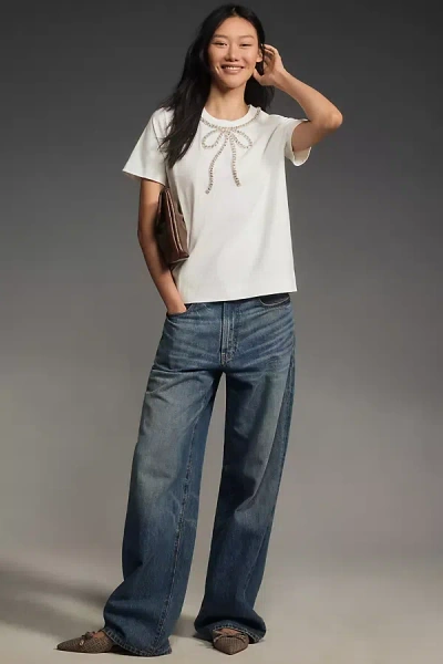 English Factory Rhinestone Bow Tee In White