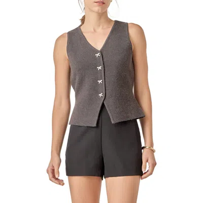 English Factory Rhinestone Bow V-neck Knit Vest In Black