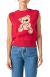 English Factory Rhinestone Detail Teddy Bear Sweater Vest In Cranberry