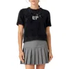 English Factory Rhinestone Logo Short Sleeve Sweater In Black