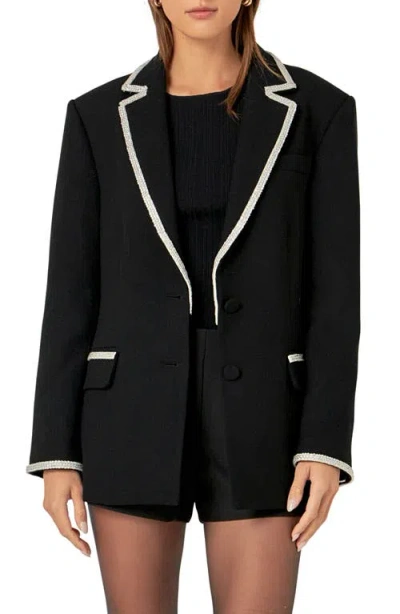 English Factory Rhinestone Trim Jacket In Black
