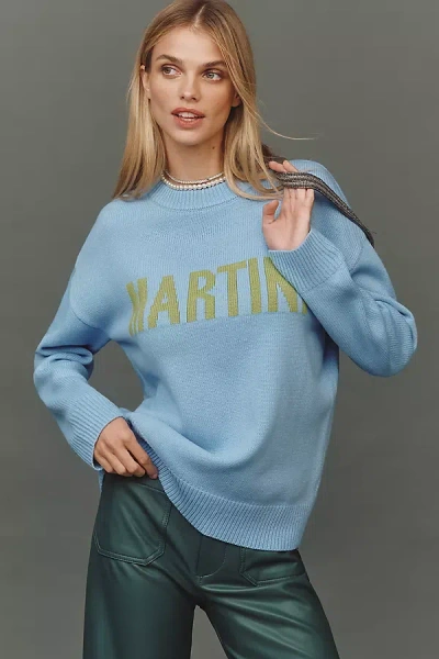 English Factory Ribbed Hem Graphic Sweater In Blue