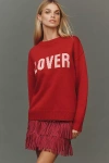 English Factory Ribbed Hem Graphic Sweater In Red