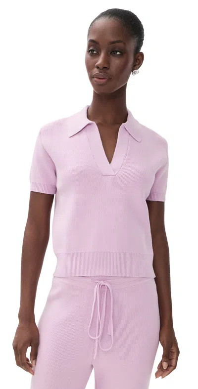 English Factory Ribbed Knit Polo Sweater Lilac In Pink