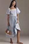 English Factory Scalloped Puff Sleeve Cotton Maxi Dress In Blue