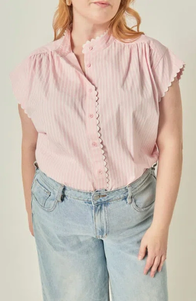 English Factory Ric Rac Scalloped Short Sleeve Cotton Blouse In Multi