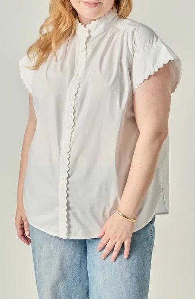 English Factory Ric Rac Scalloped Short Sleeve Cotton Blouse In White