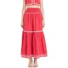 English Factory Rickrack Linen Blend Maxi Skirt In Red