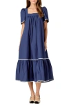 English Factory Rickrack Trim Midi Dress In Navy