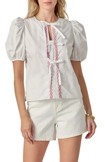 English Factory Rickrack Trim Tie Front Cotton Top