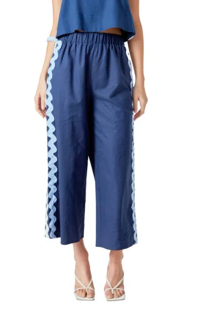 English Factory Rickrack Trim Wide Leg Pants In Blue